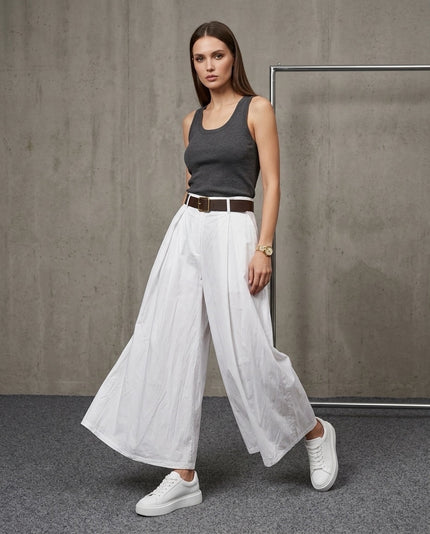 Made in Italy Pleated Wide Leg Palazzo Trouser - White