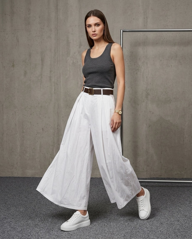 Made in Italy Pleated Wide Leg Palazzo Trouser - White