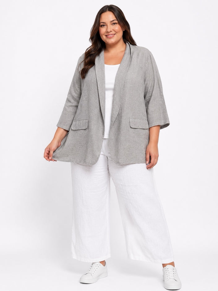 Textured Collarless Blazer - Light Gray