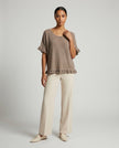 Made in Italy Gauze Top with Ruffle Trim - Coffee