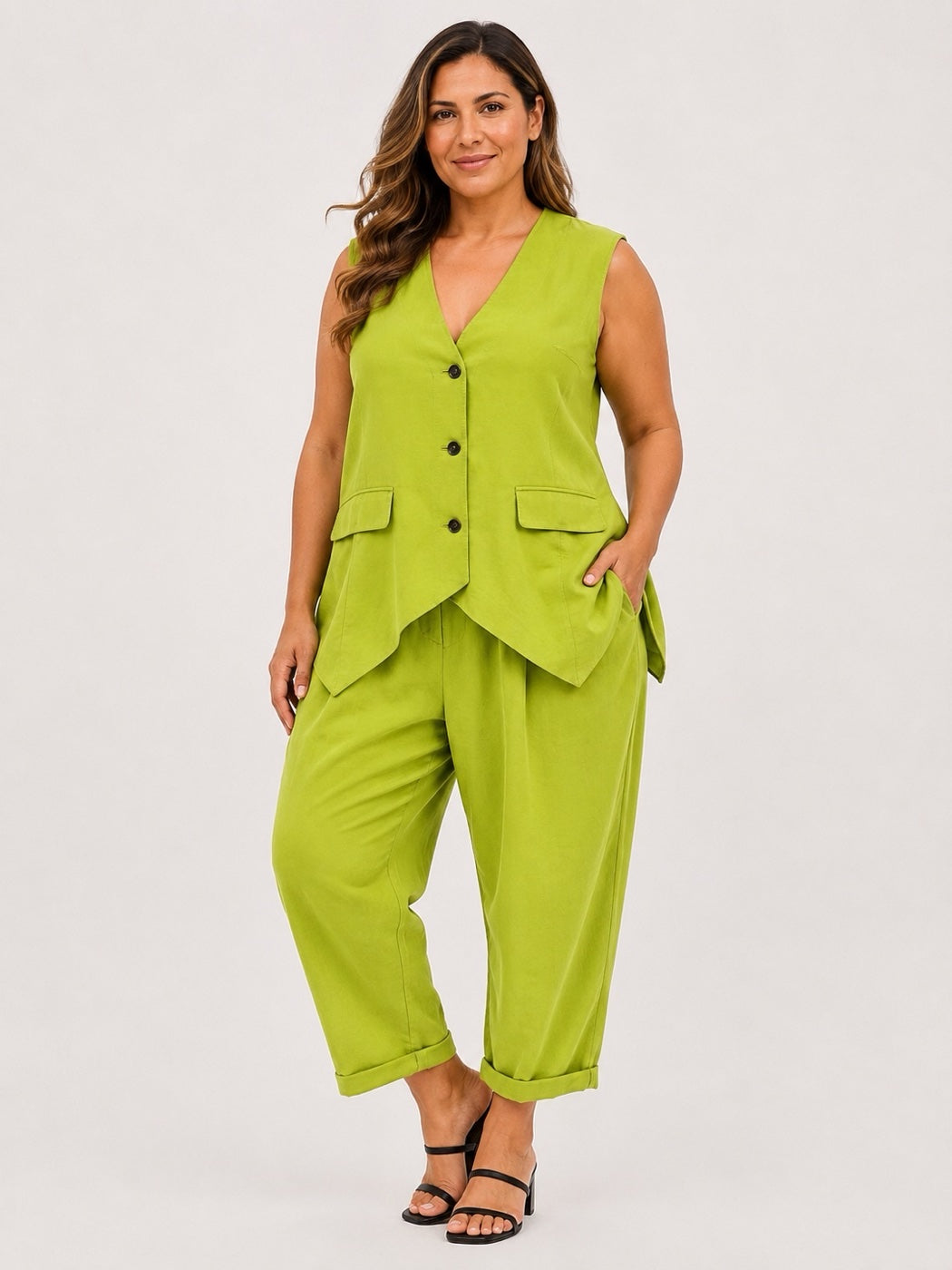 Made in Italy Stretch Cotton Blend Roll-Up Trouser - Lime Green