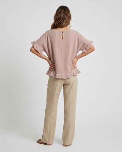 Made in Italy Gauze Top with Ruffle Trim - Baby Pink (2)