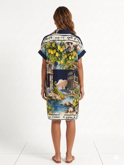 Made in Italy  Ruins Print Midi Dress - Navy Blue (2)