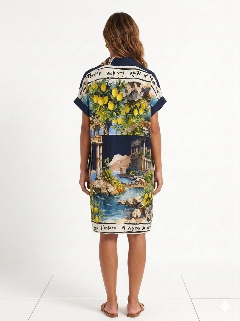 Made in Italy  Ruins Print Midi Dress - Navy Blue (2)