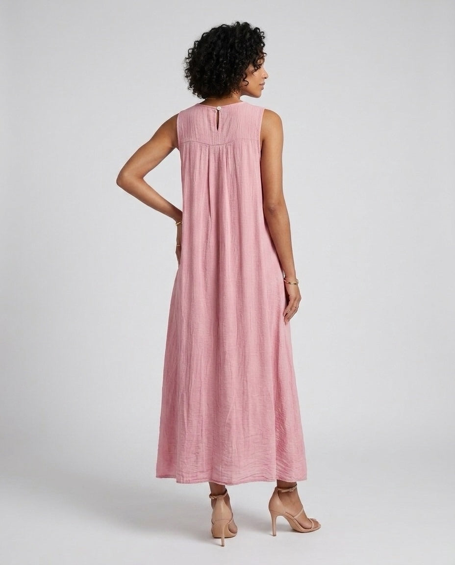 Made in Italy Gathered Yoke Maxi Dress - Baby Pink (2)