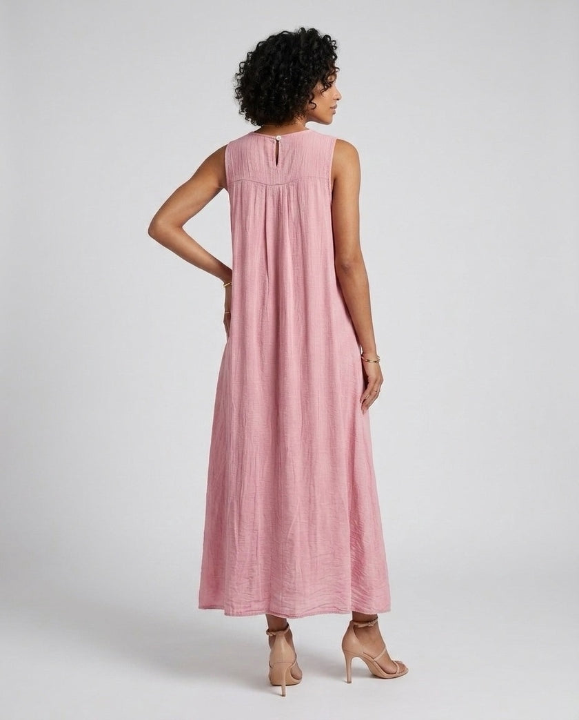 Made in Italy Gathered Yoke Maxi Dress - Baby Pink (2)