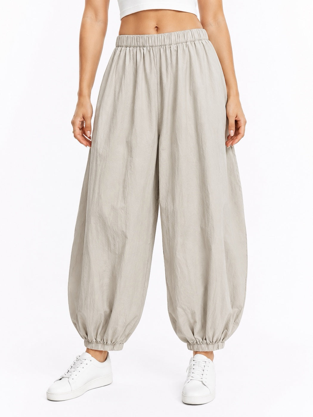 Made in Italy Balloon Trousers with Textured Finish - Stone