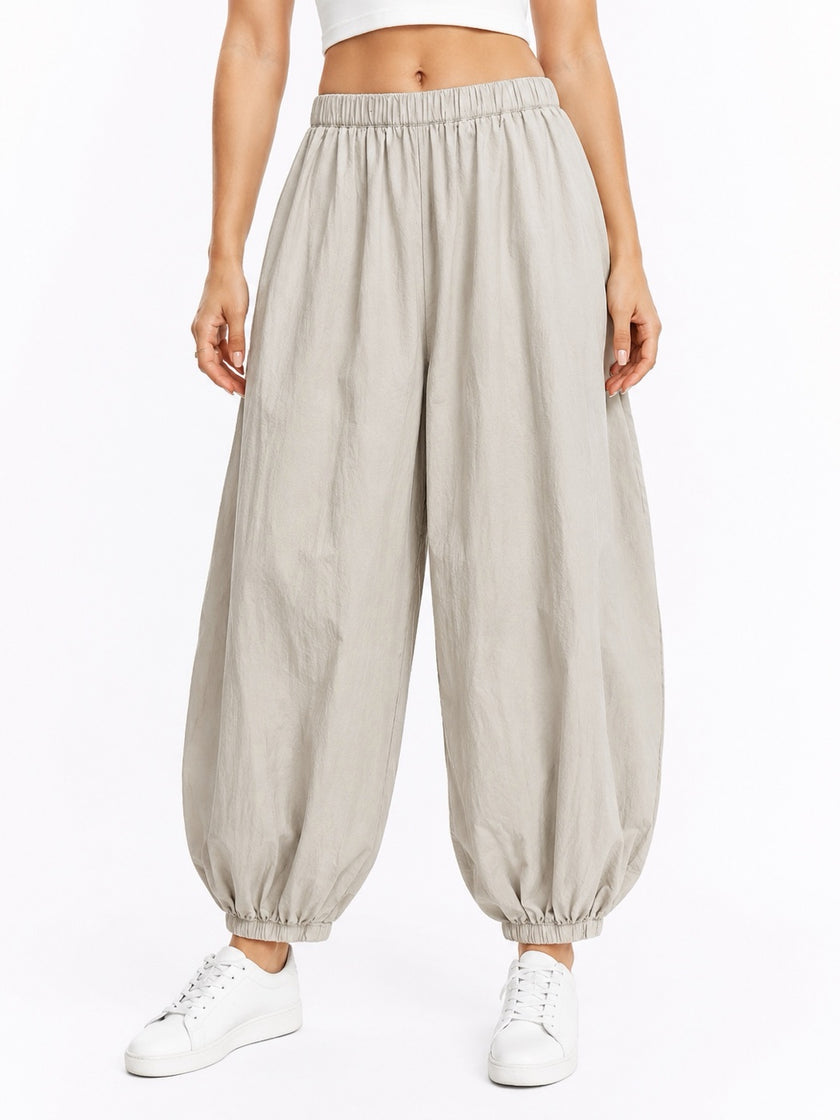 Made in Italy Balloon Trousers with Textured Finish - Stone