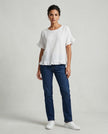 Made in Italy Gauze Top with Ruffle Trim - White