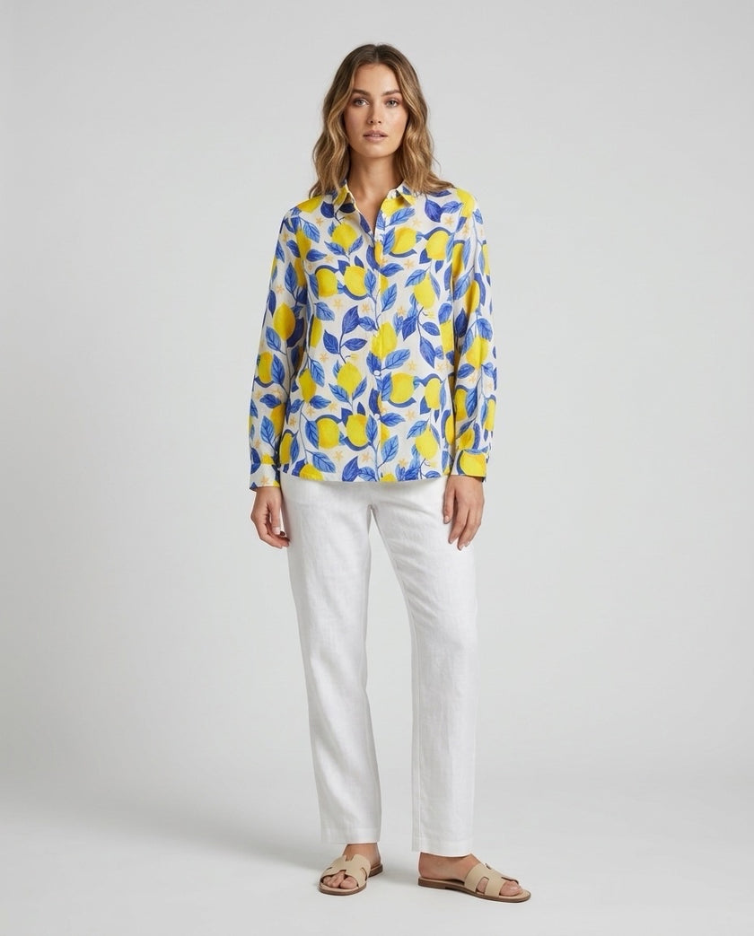 Made in Italy Exotic Botanical Print Blouse - Yellow