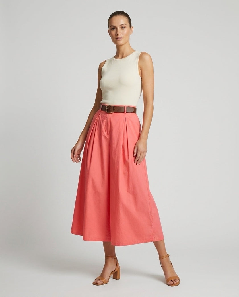 Made in Italy Pleated Wide Leg Palazzo Trouser - Salmon