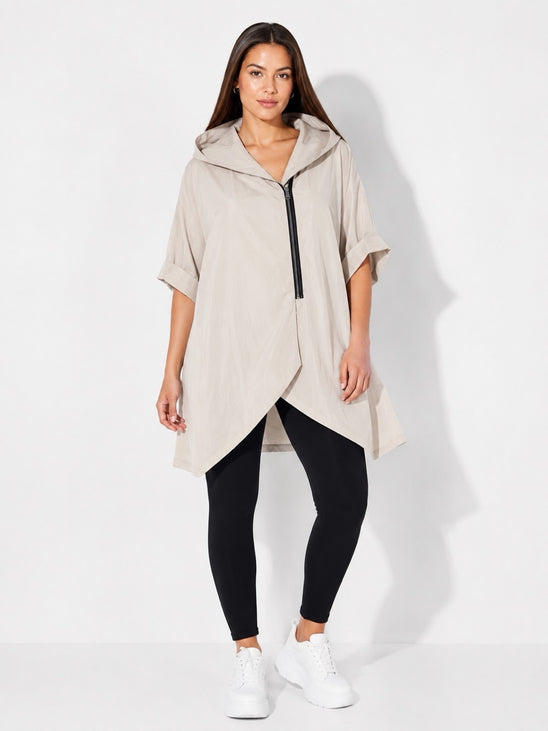 Made in Italy Lightweight Hooded Rain Protection Jacket - Beige