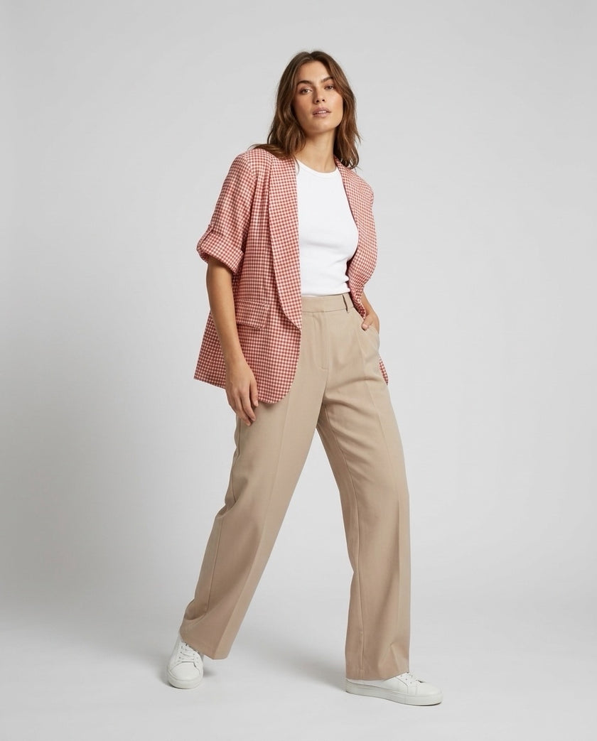 Made in Italy Checked Short Sleeve Blazer - Bubblegum