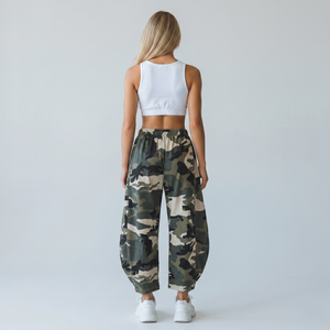 Made in Italy Camouflage Print Wide Leg Harem Trouser