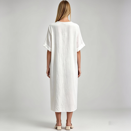 Made in Italy Viscose Linen Ring Detail Kaftan Dress