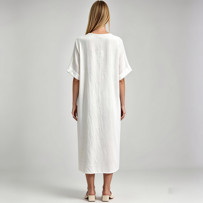 Made in Italy Viscose Linen Ring Detail Kaftan Dress