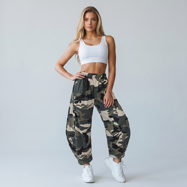 Made in Italy Camouflage Print Wide Leg Harem Trouser