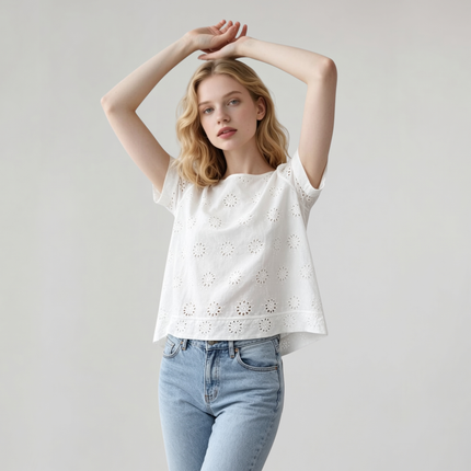 Made in Italy Broderie Anglaise Cotton Top