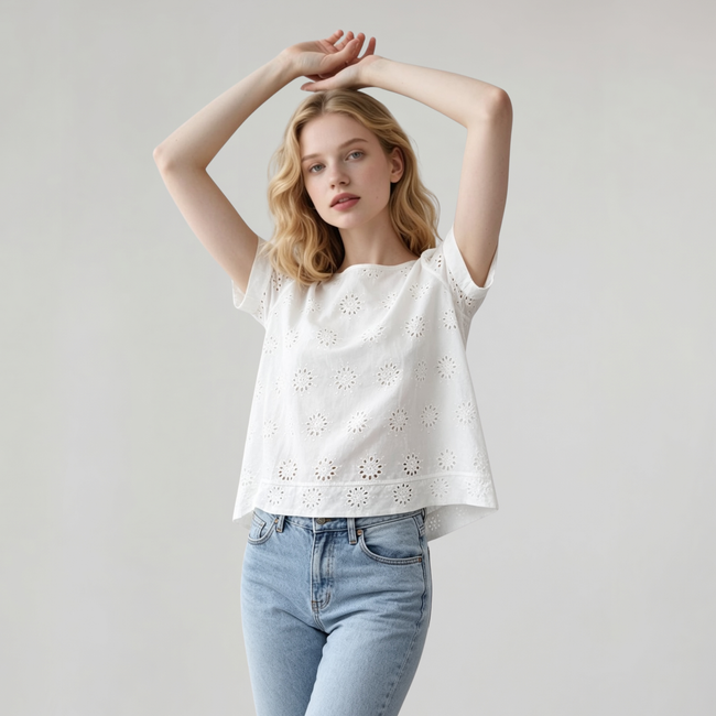 Made in Italy Broderie Anglaise Cotton Top