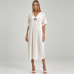 Made in Italy Viscose Linen Ring Detail Kaftan Dress