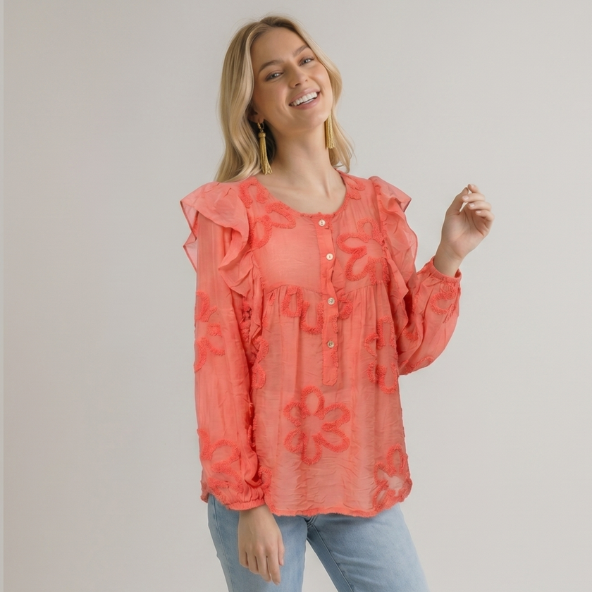 Made in Italy Floral Blouse with Ruffle Sleeves