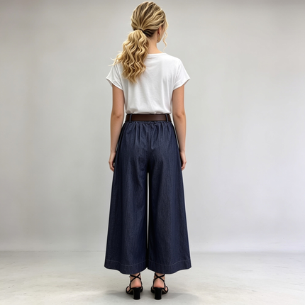 Made in Italy Pleated Wide Leg Denim Trousers